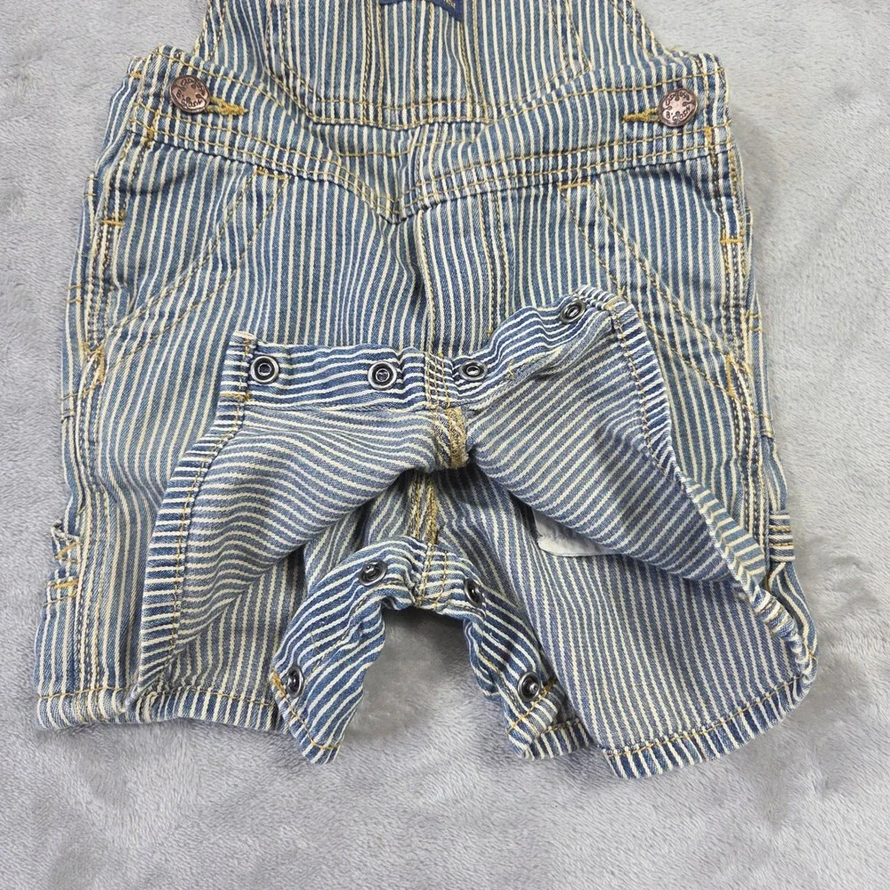 OshKosh Bgosh Kids 12M Hickory Stripe Denim Bib Overalls Shortalls 702-0304 Blue
